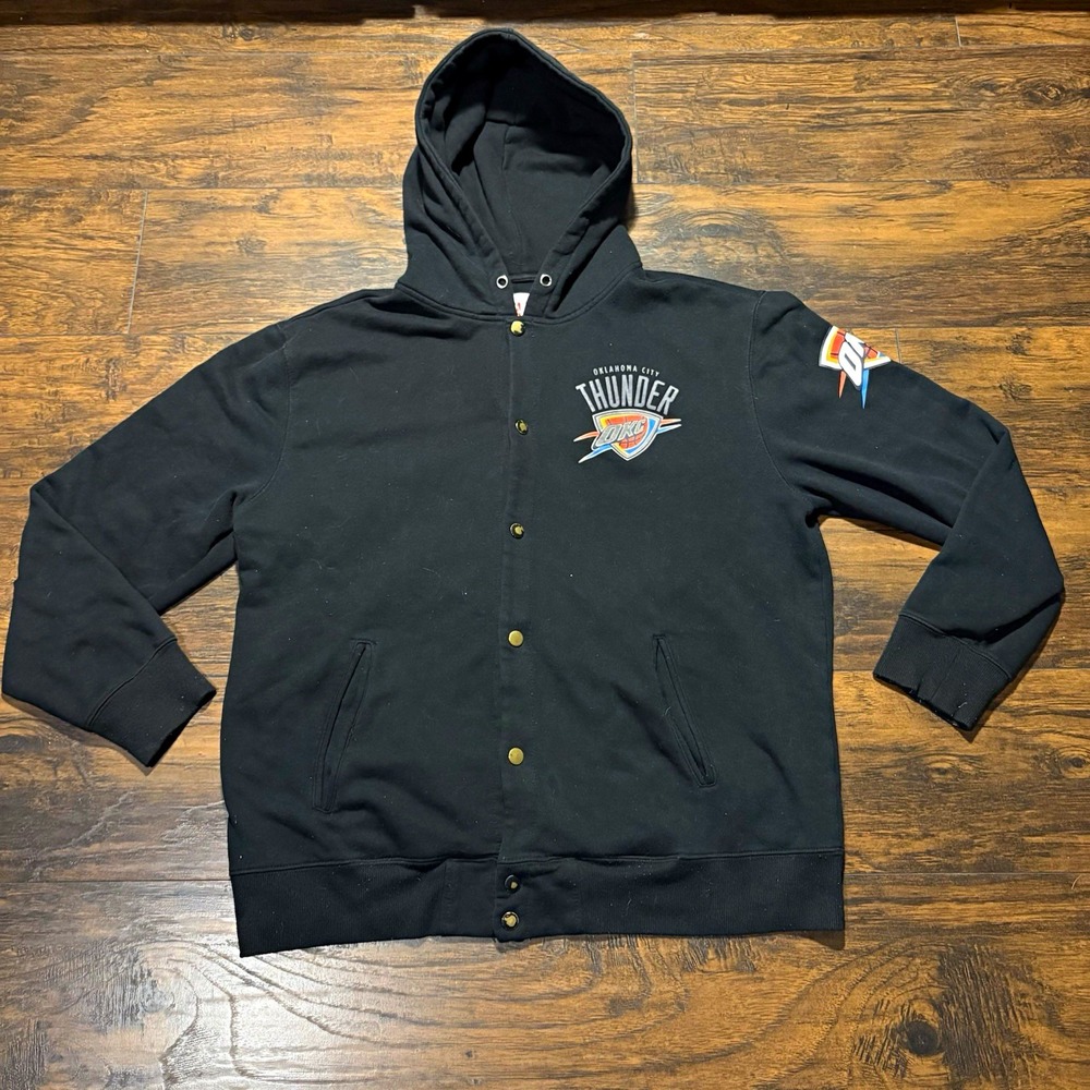 NBA Oklahoma City Thunder Black Snap Front Performance Hooded Jacket Mens 2XL